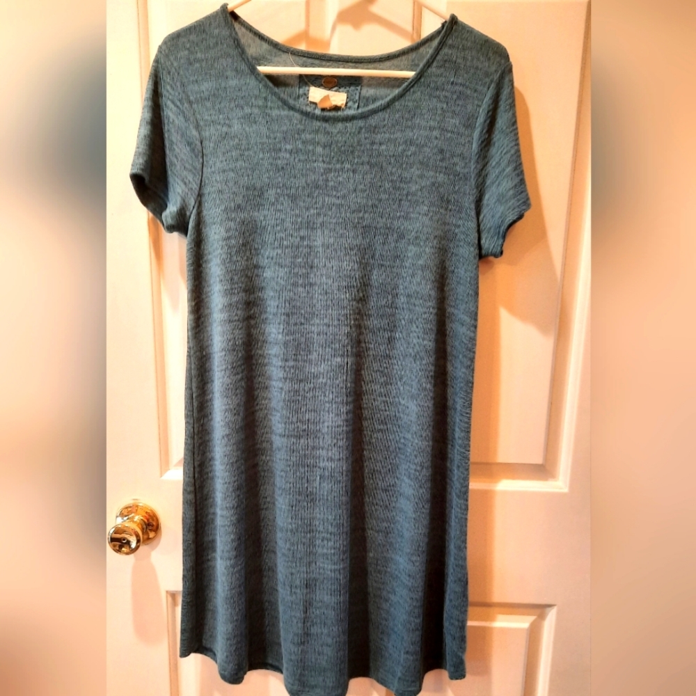 Cupio Short Sleeve Rounded Neck Teal Tunic Dress size Large